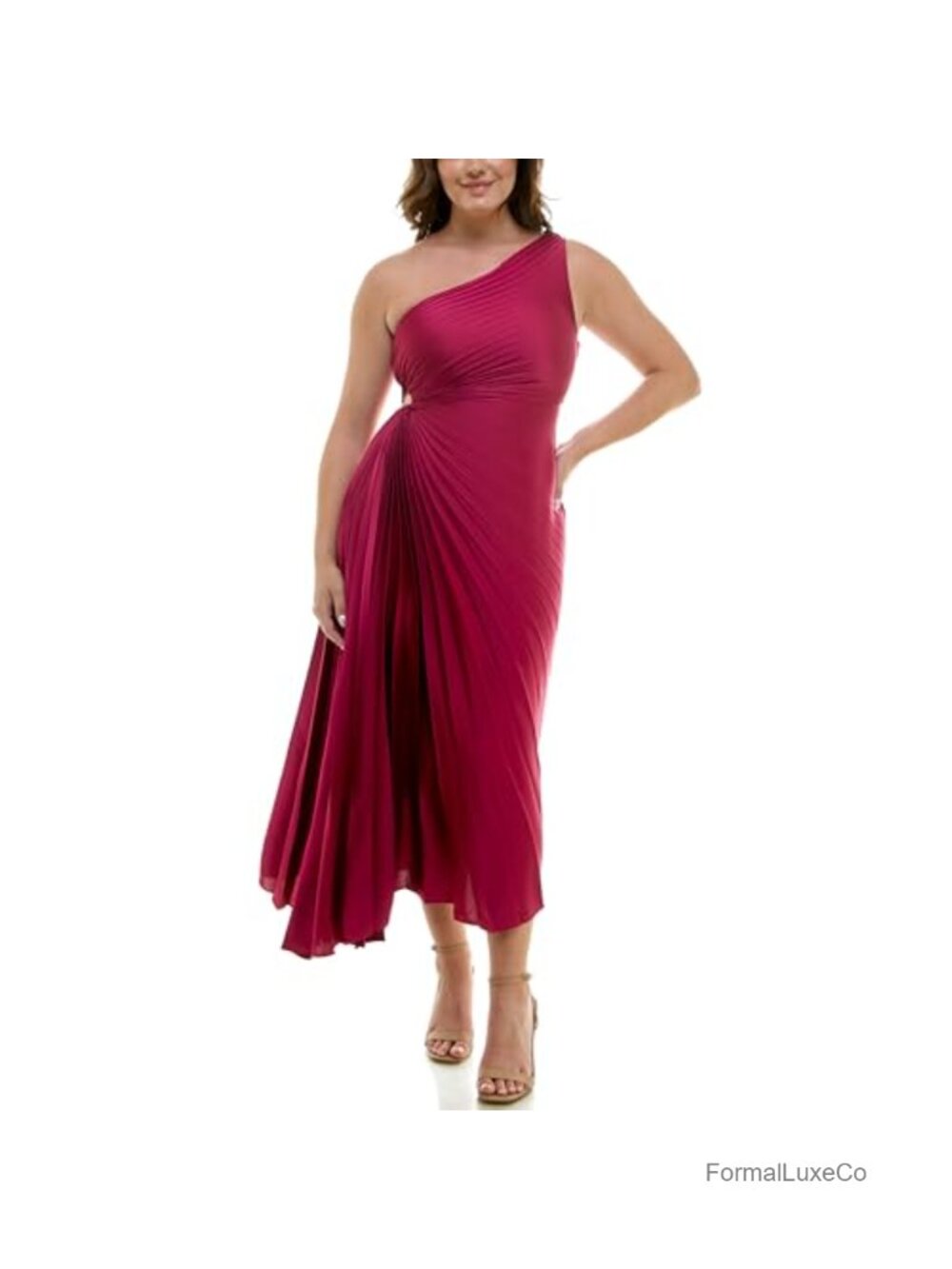 Nicole Miller New York Women's Midi Dress One Shoulder Pleated Satin